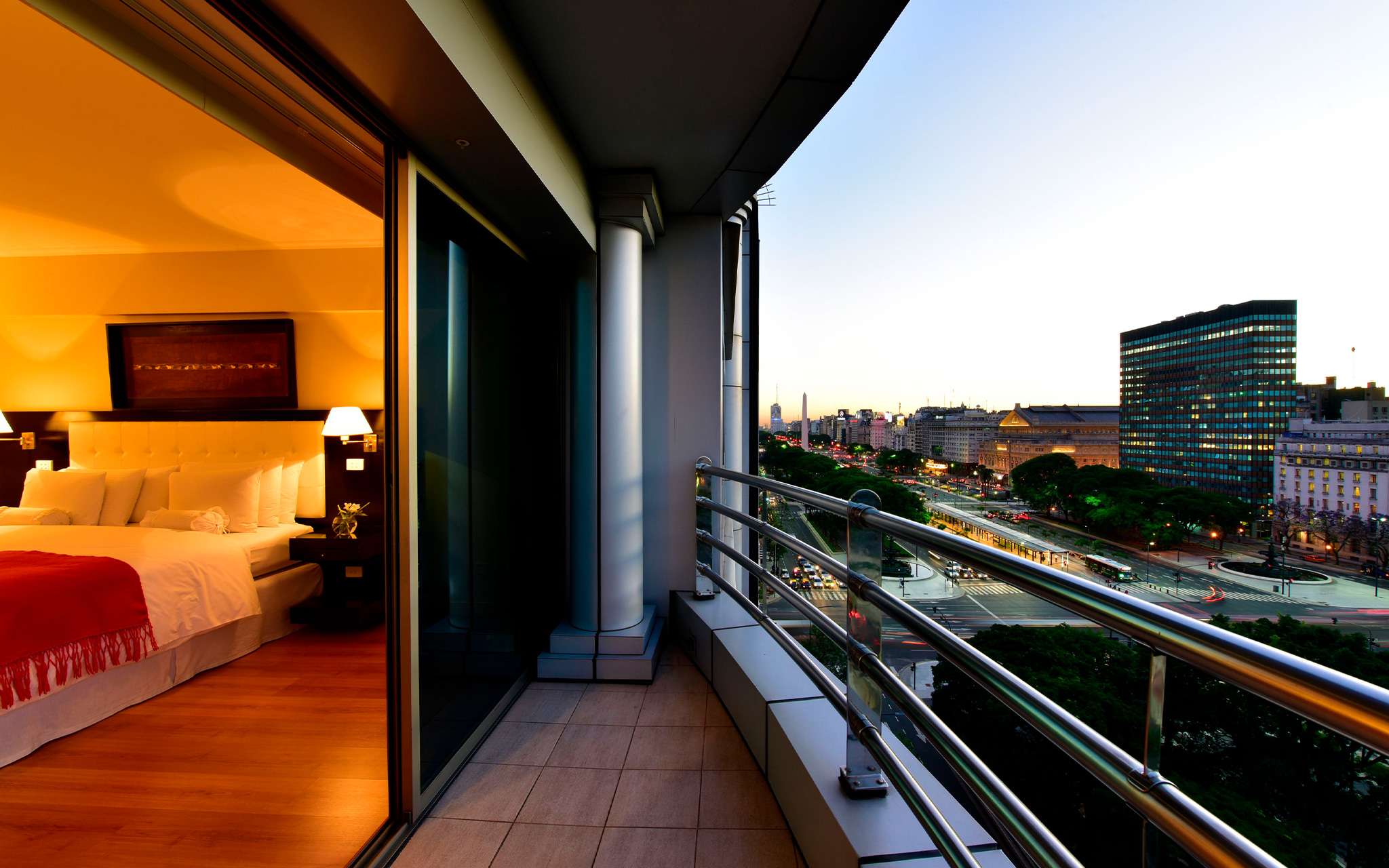 Panoramic view from the balcony of a room at Pestana Buenos Aires with the city center in the right corner of the image
