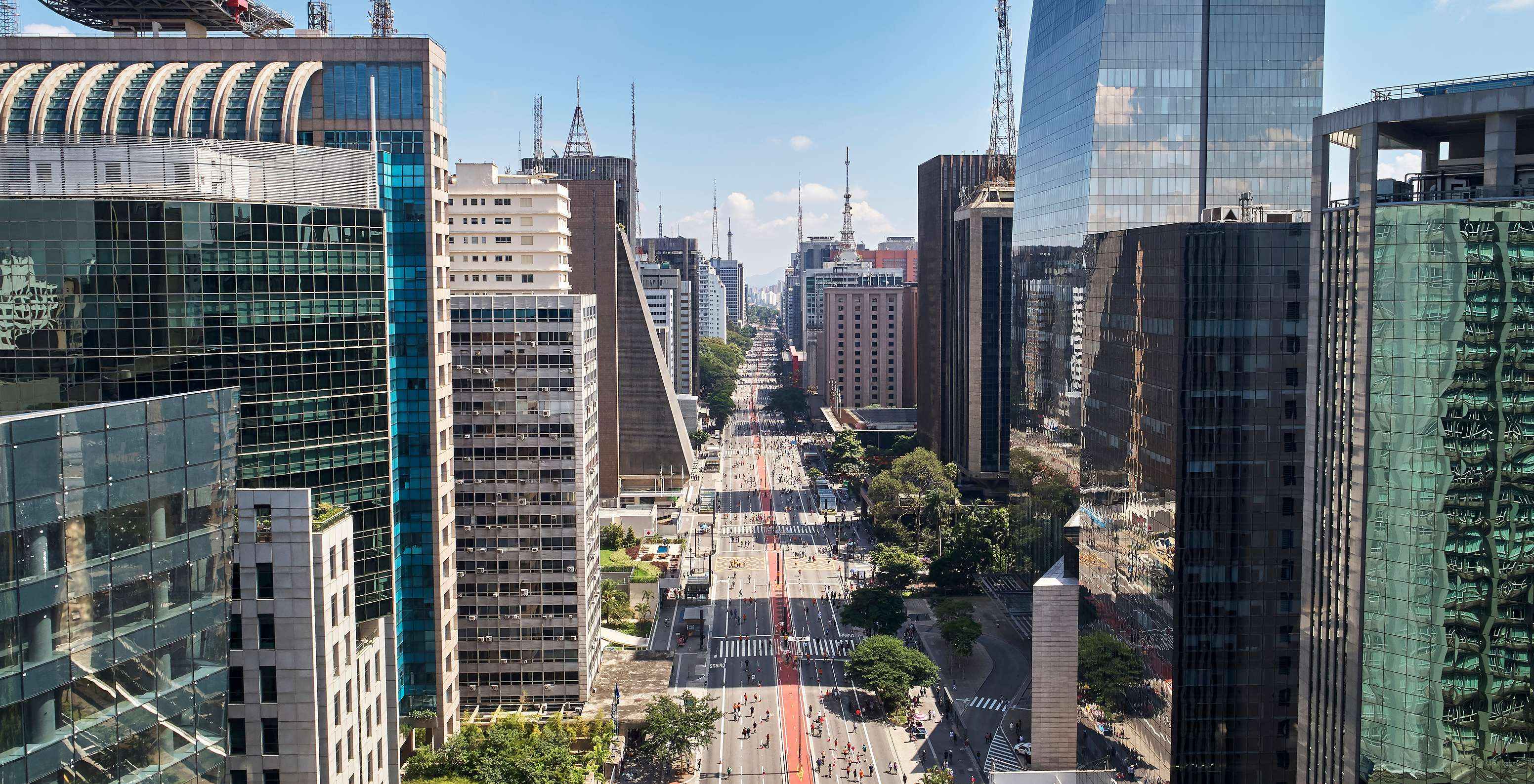 Towering skyscrapers line Avenida Paulista, home to offices, banks, and cultural centers