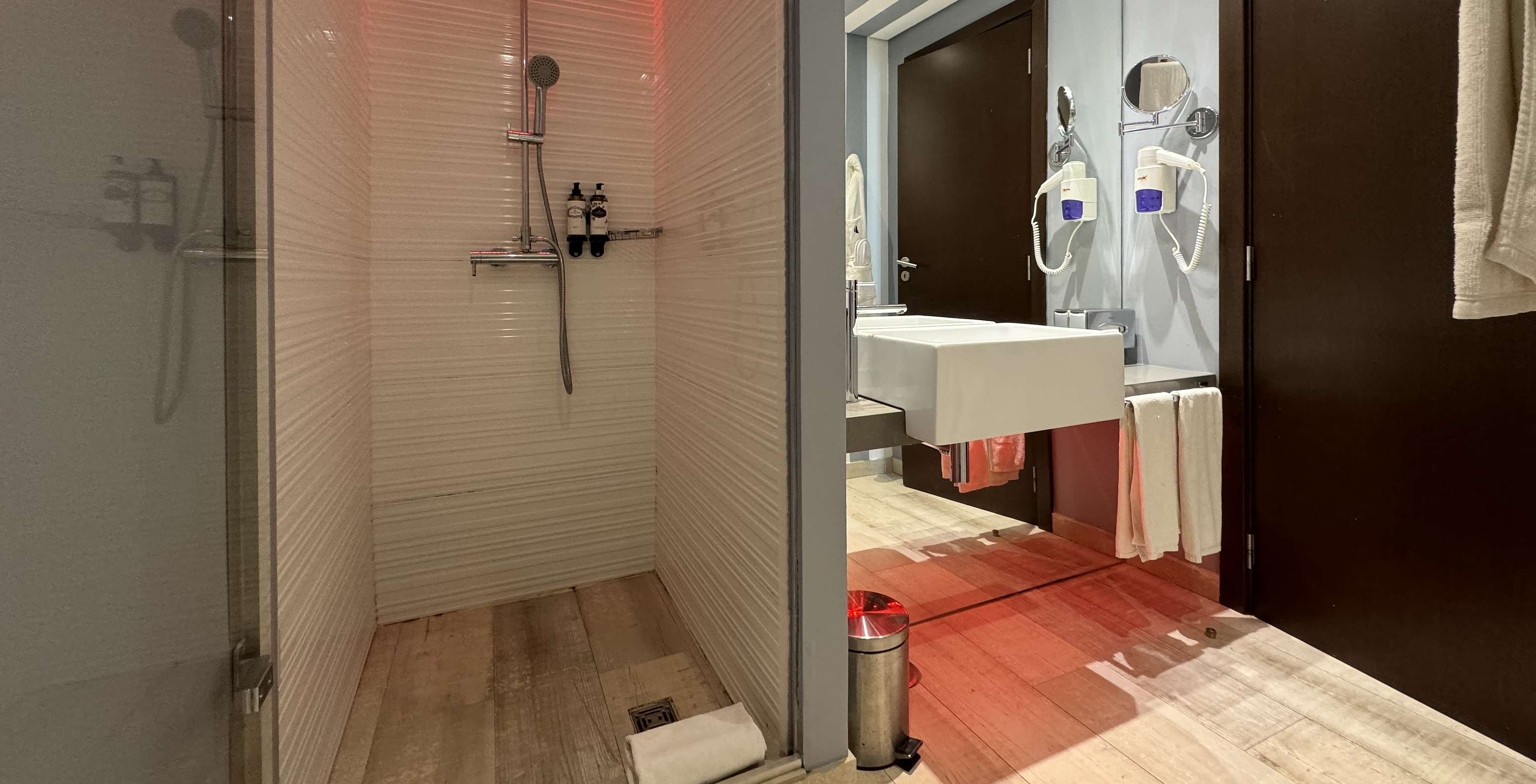 The Deluxe Balcony Sea or Pool View - Exclusive Website of Pestana Alvor South Beach has a bathroom with shower