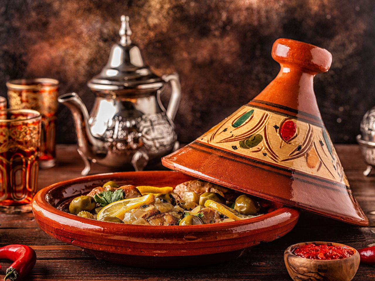 Classic Moroccan service with traditional food you can find in the historic center of the city