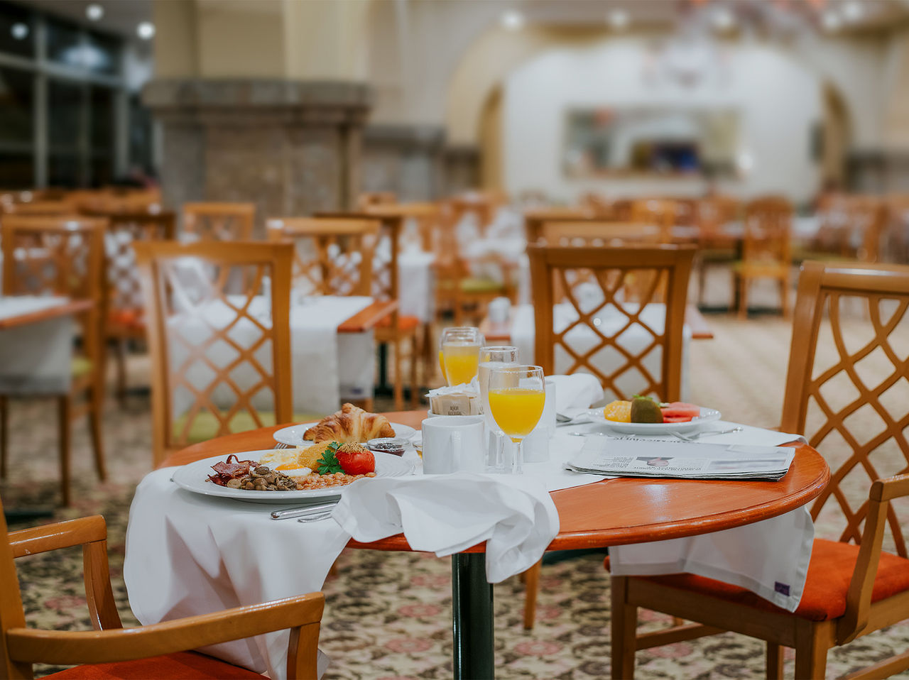 Arcos in Madeira serves breakfast with croissants, eggs, beans, and orange juice