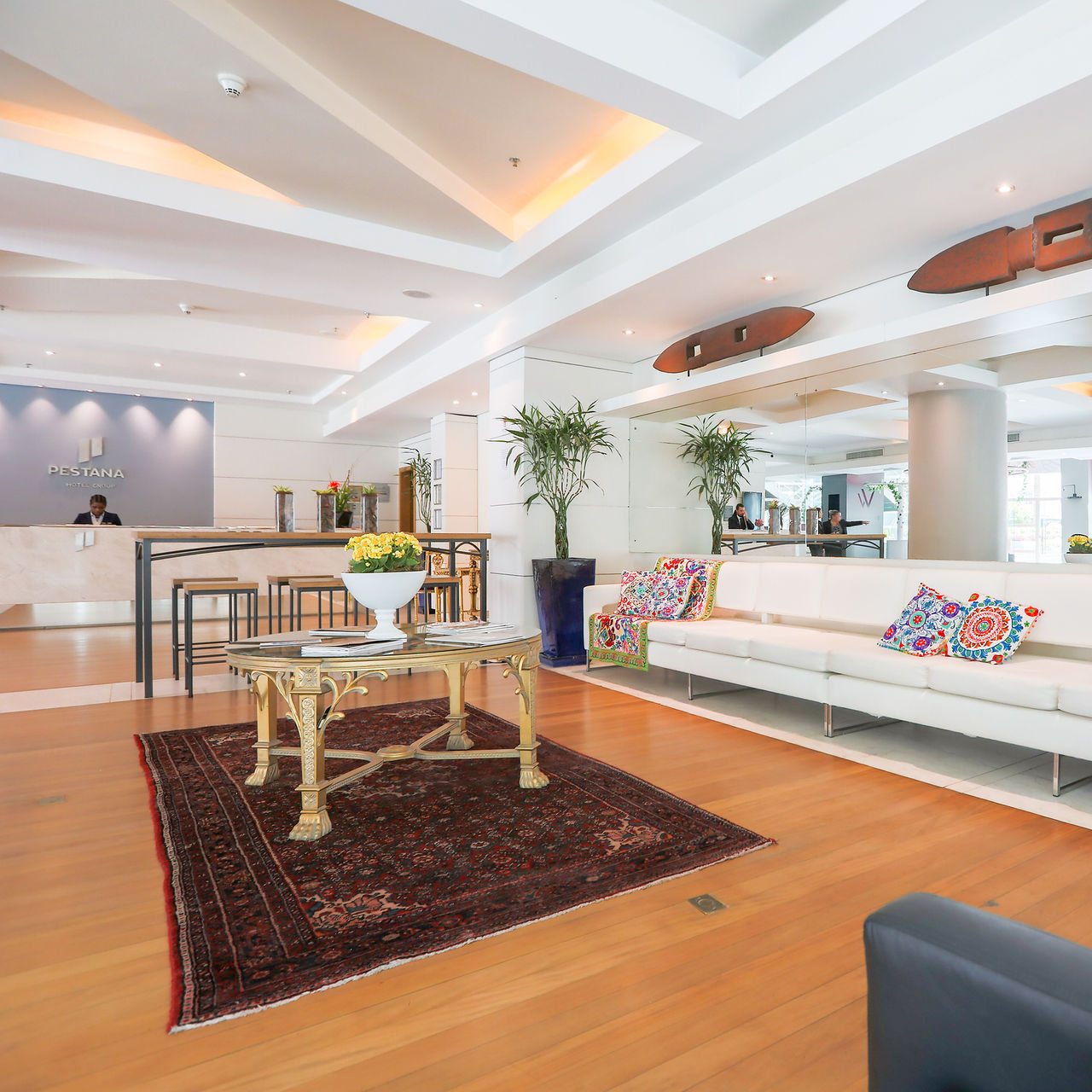 Lobby and reception of Pestana Curitiba hotel in the city center, Brazil