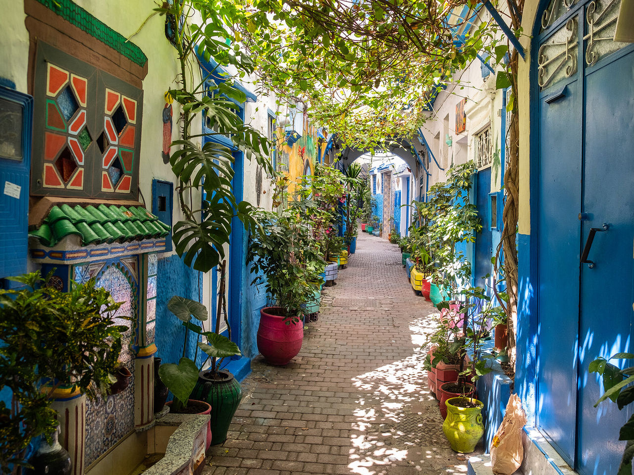 Deambule por las calles estrechas de Tánger, tradicionalmente coloridas y con diversas plantas