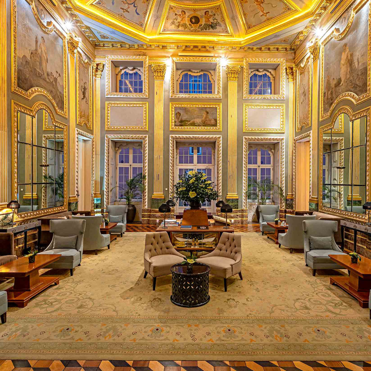 Main hall of Pestana Palácio do Freixo, a 5-star hotel in Porto, National Monument