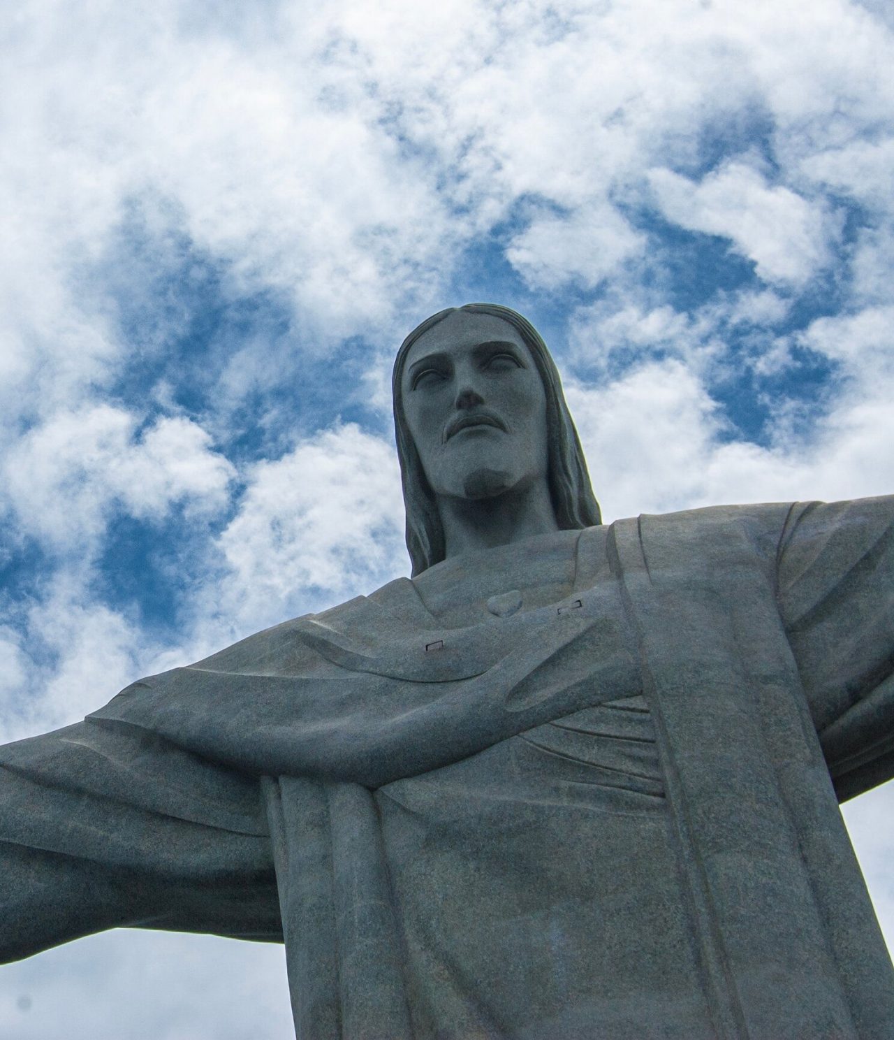  View of the stone statue of Christ the Redeemer in Rio de Janeiro, with its arms open